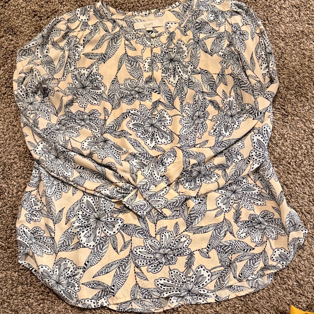 LOFT Beige and Black Floral Blouse